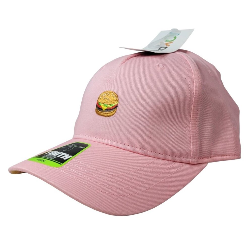 Joy Pixels Hamburger Emoji Hat Pink OS Curve Snapback Baseball Cap Adj NWT